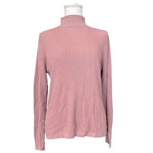 Norm Thompson 100% Silk Ribbed Turtleneck Sweater Pink Large